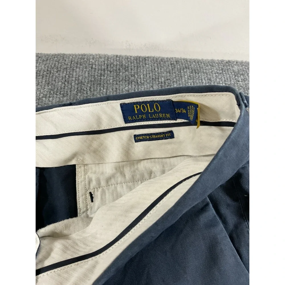Polo Ralph Lauren Pants Mens 34x34 Stretch Straight Fit Blue Chino Casual Preppy